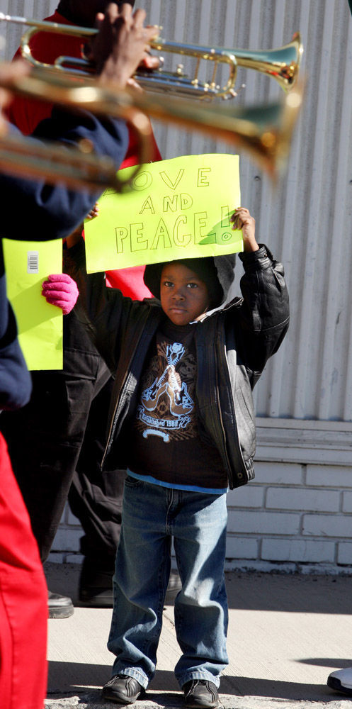MLK parade child with love and peace poster Grace Beahm Alford